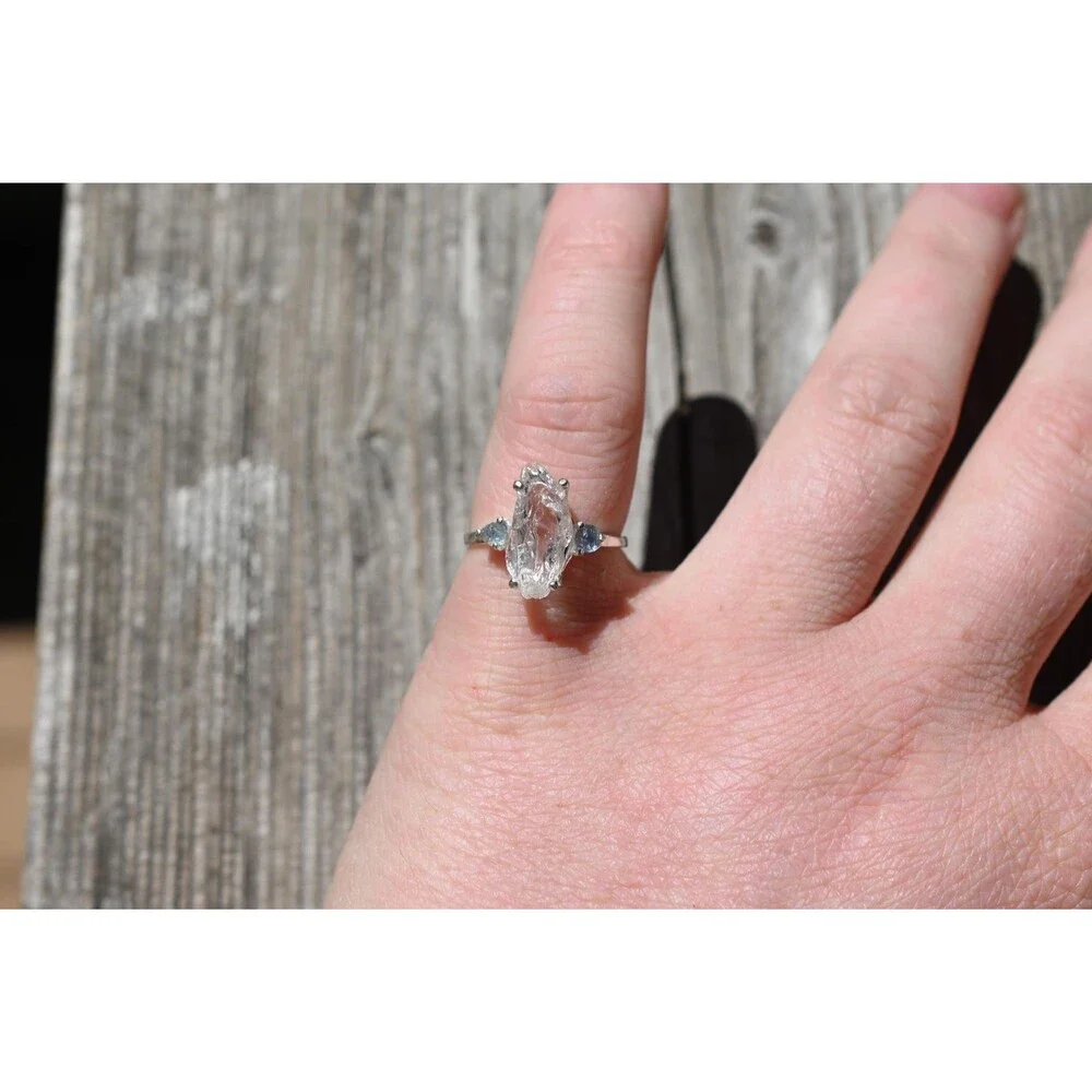 Engagement ring Montana sapphire and Lake County diamond size 5 6 7 8 9 10 avel